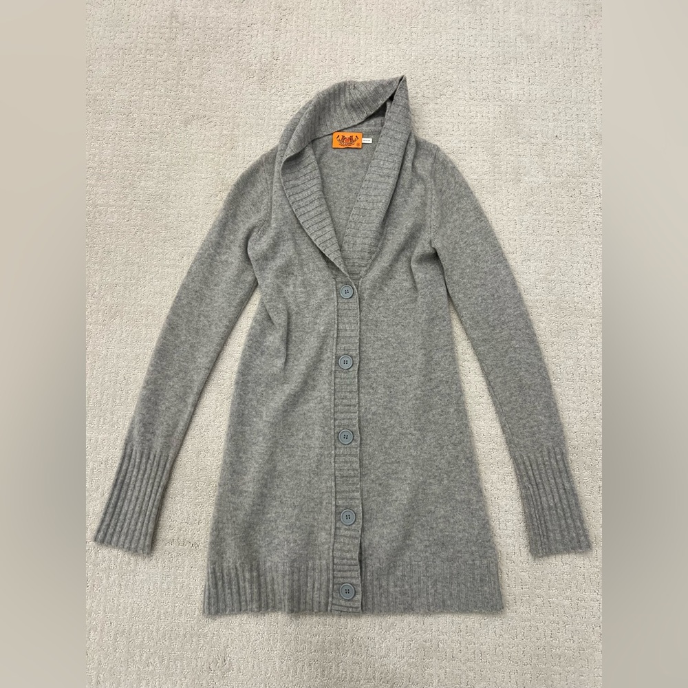 Juicy Couture Grey Cashmere Button Down Long Cardigan Sweater Top